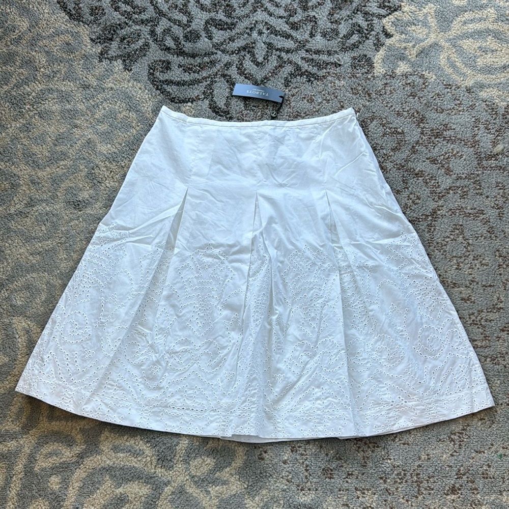 Talbots Petites Eyelet Lace Pleated A-Line Skirt White 4P